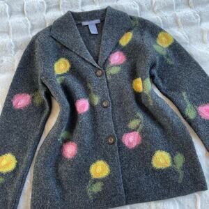 🔥Caroll Reed Wool Floral Embroidered Artsy Sweater Cardigan Cottage Grandmacore